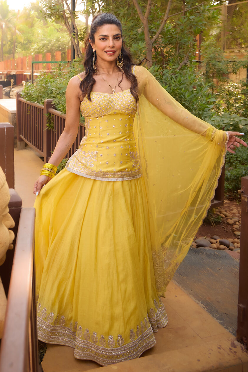Abha Embroidered Lehenga Set - Yellow, , image 1